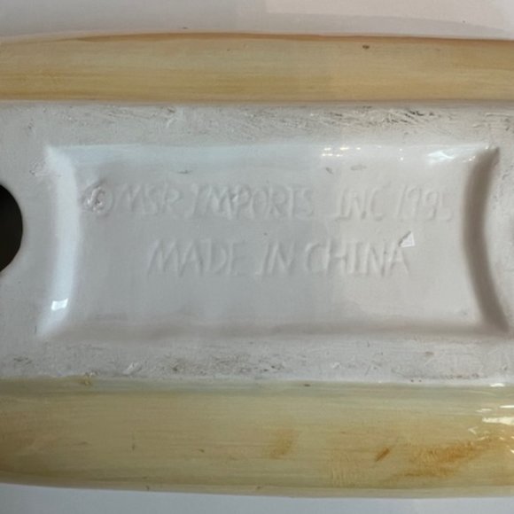 Vintage  Ceramic Hot Dog Shaped Condiment Dish Container 3 Compartments - Picture 6 of 7